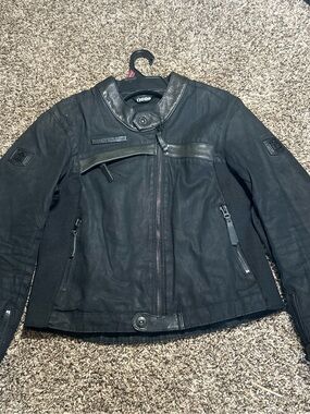 ICON Black Women's Leather Moto Jacket with Zip Pockets